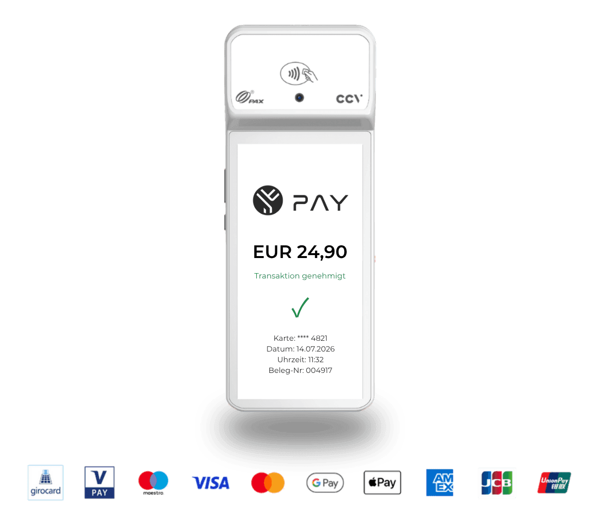 Modern digital payment system with a tablet displaying a menu and a handheld payment terminal.